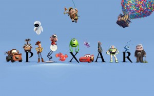logo pixar la haut, cars, buzz, woody, wall e