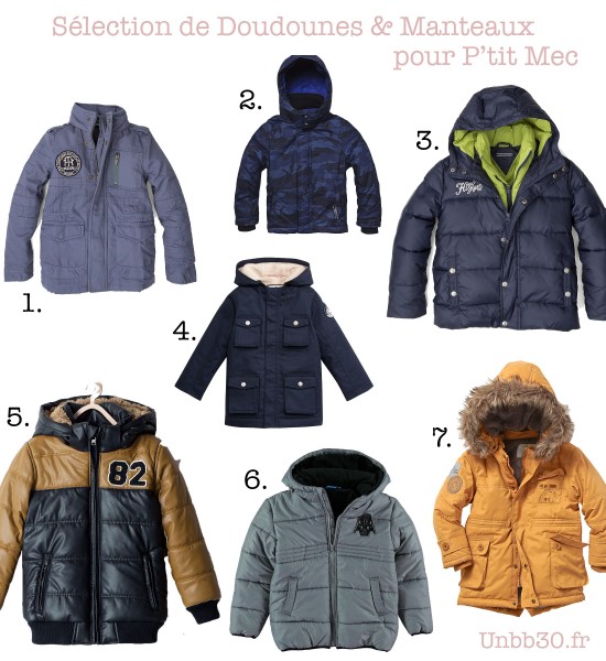 Selection doudounes et manteaux pour garçons