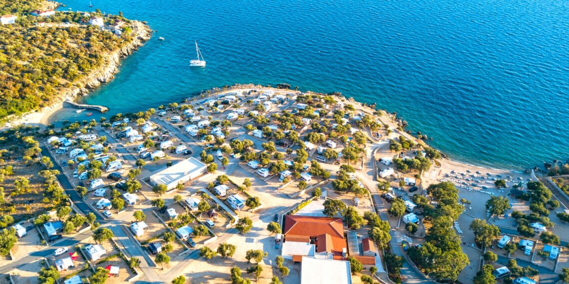 aerial view of novalja coastal campgrounds in croatia
