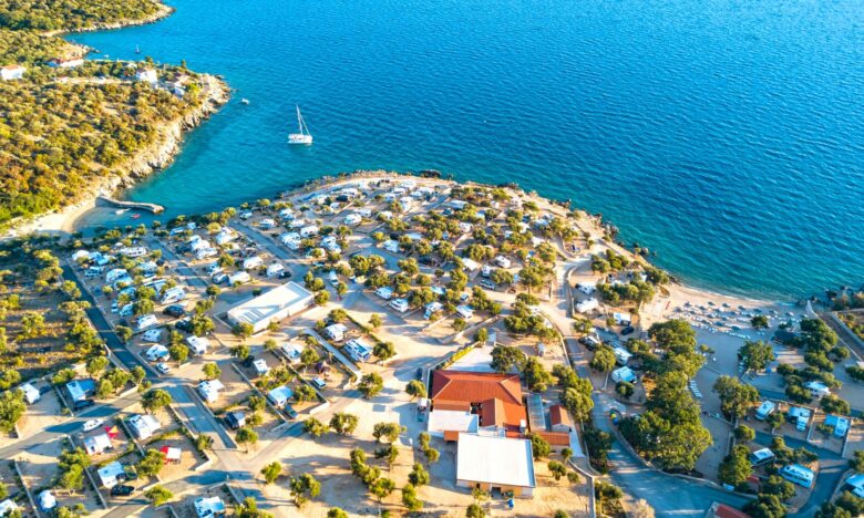 aerial view of novalja coastal campgrounds in croatia